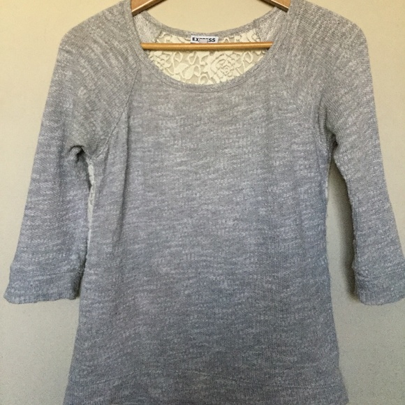 Express Extra Small Heather Gray Baseball Tee with Floral Crochet Back - Picture 11 of 12